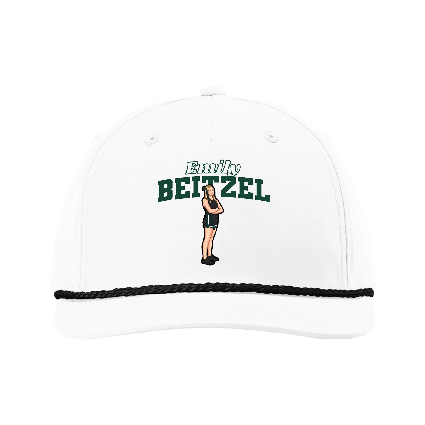 Five-Panel Classic Rope Cap — Name Arch in White