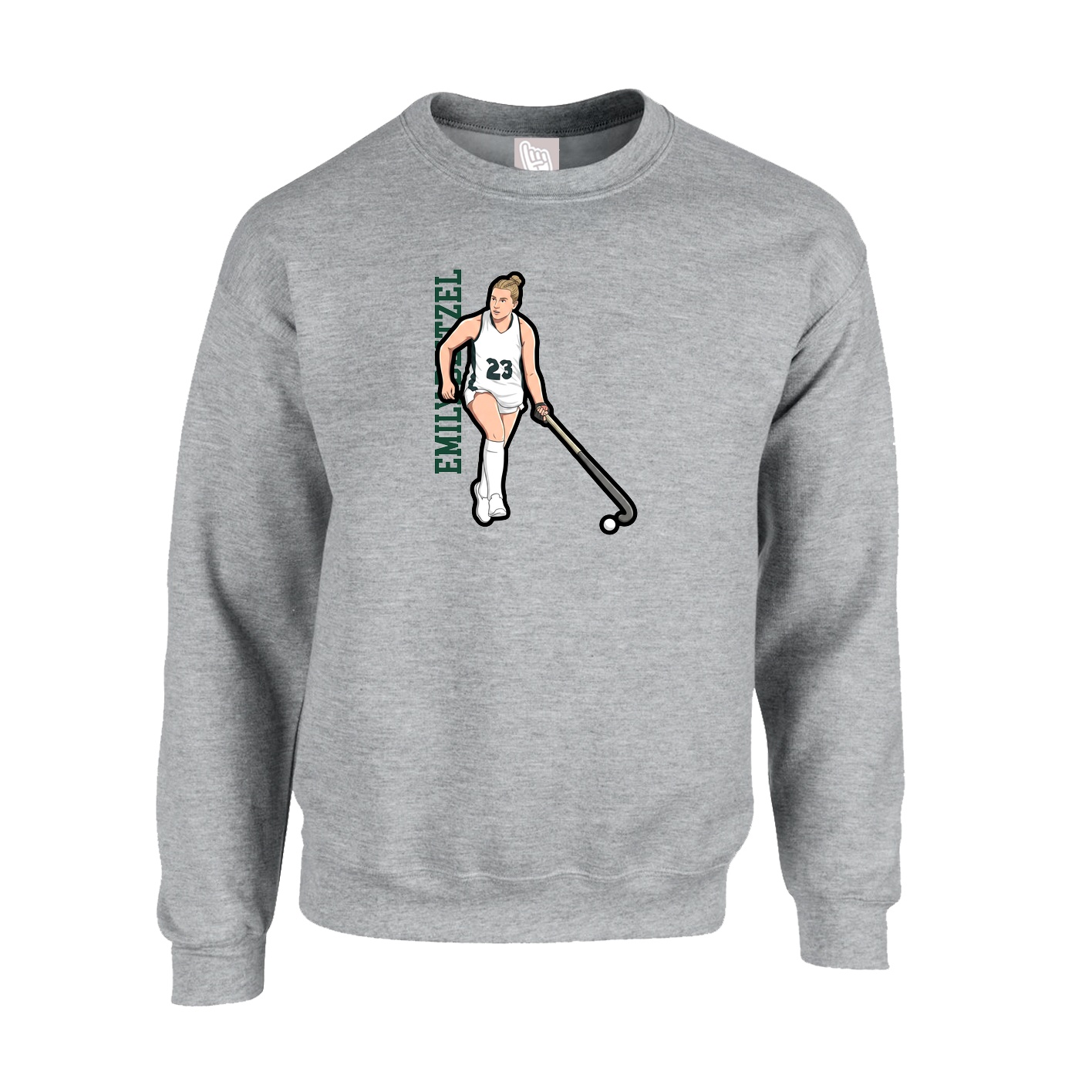 Fleece Crew — Name Vertical in Grey