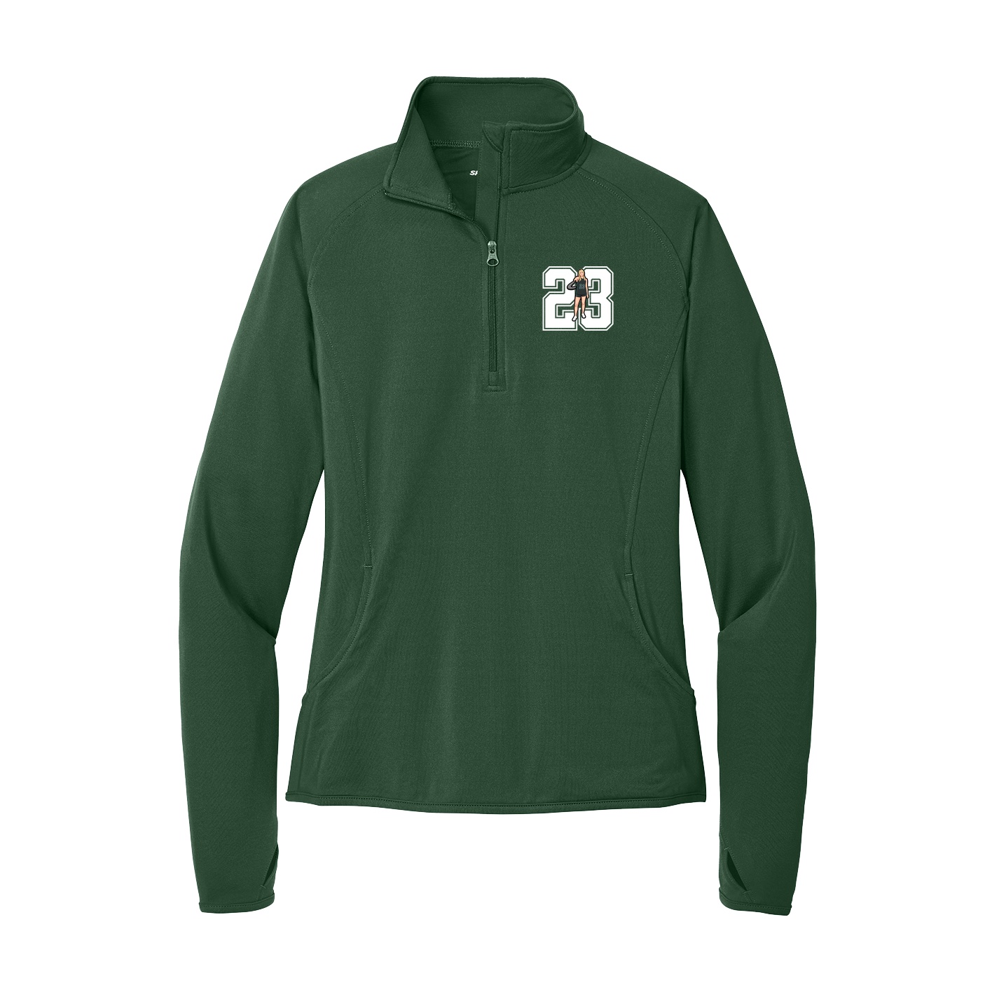 Women's Q-Zip Pullover — Number in Green