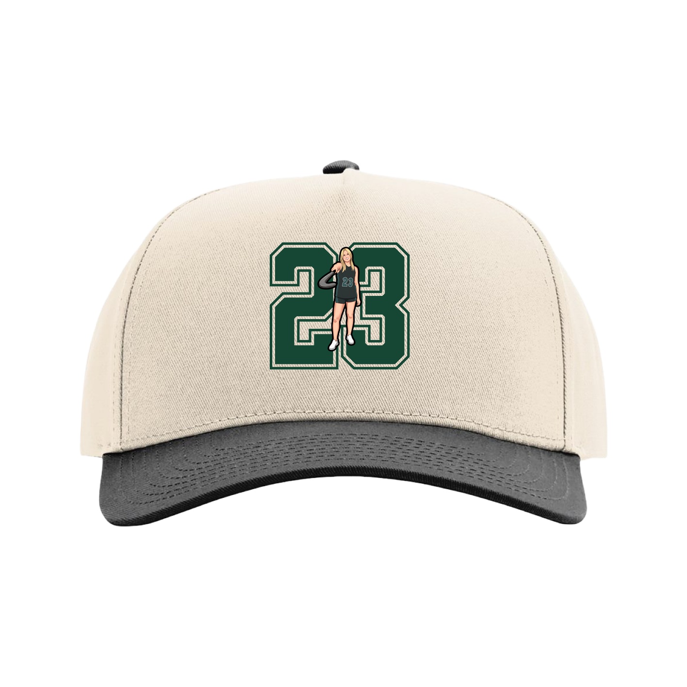 Full Fabric Five-Panel Champ Cap — Number in Cream/Black