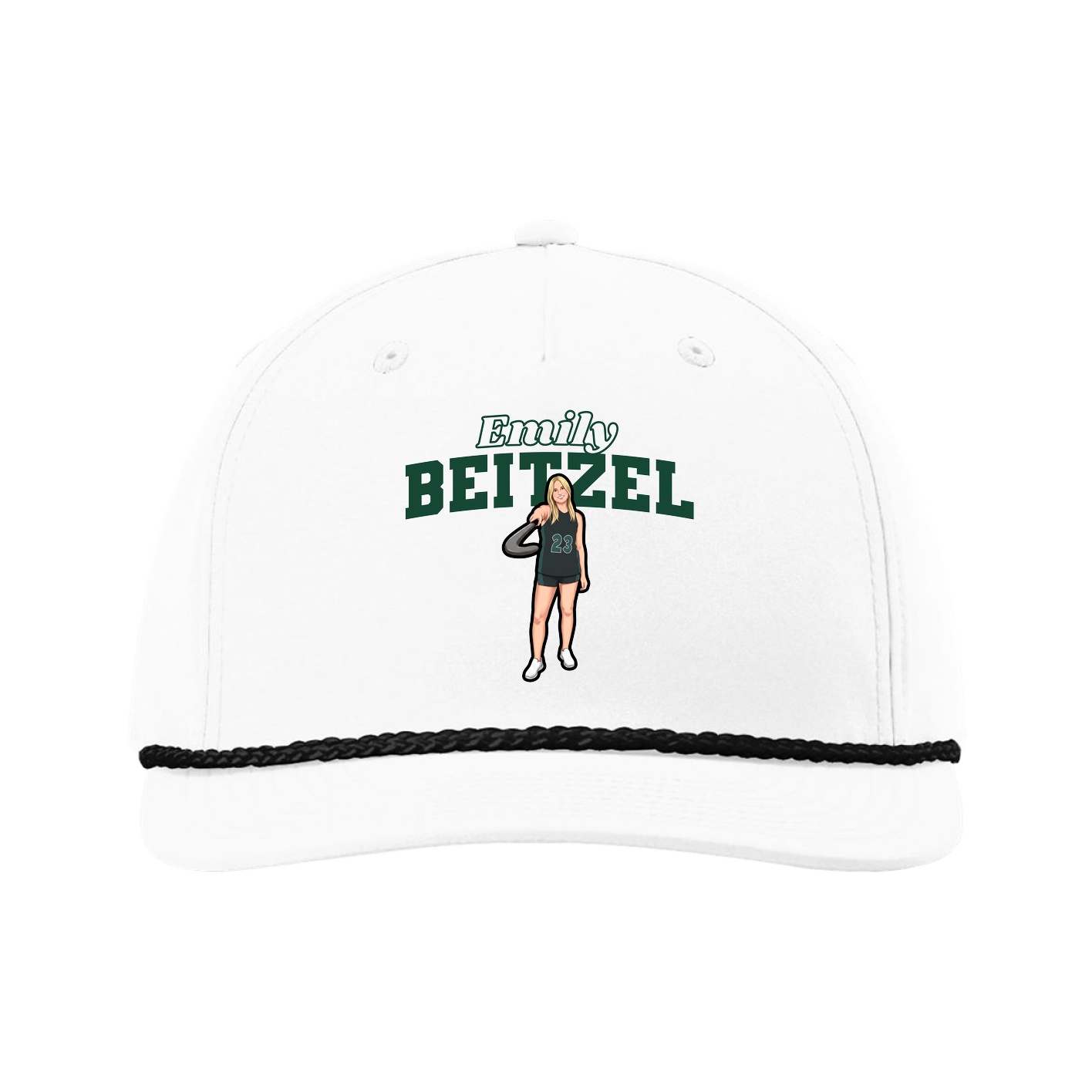 Five-Panel Classic Rope Cap — Name Arch in White