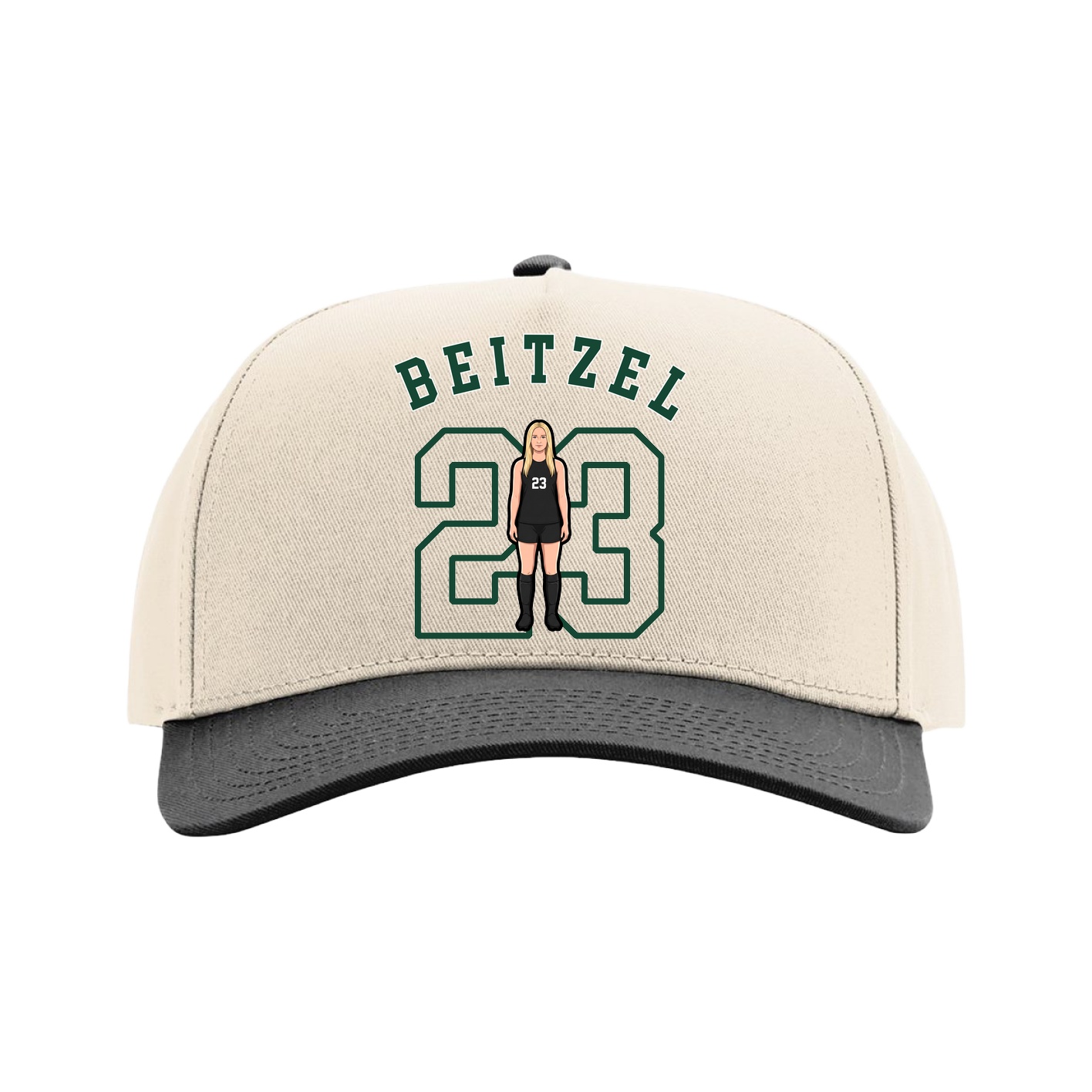Full Fabric Five-Panel Champ Cap — Shirsey Arch in Cream/Black