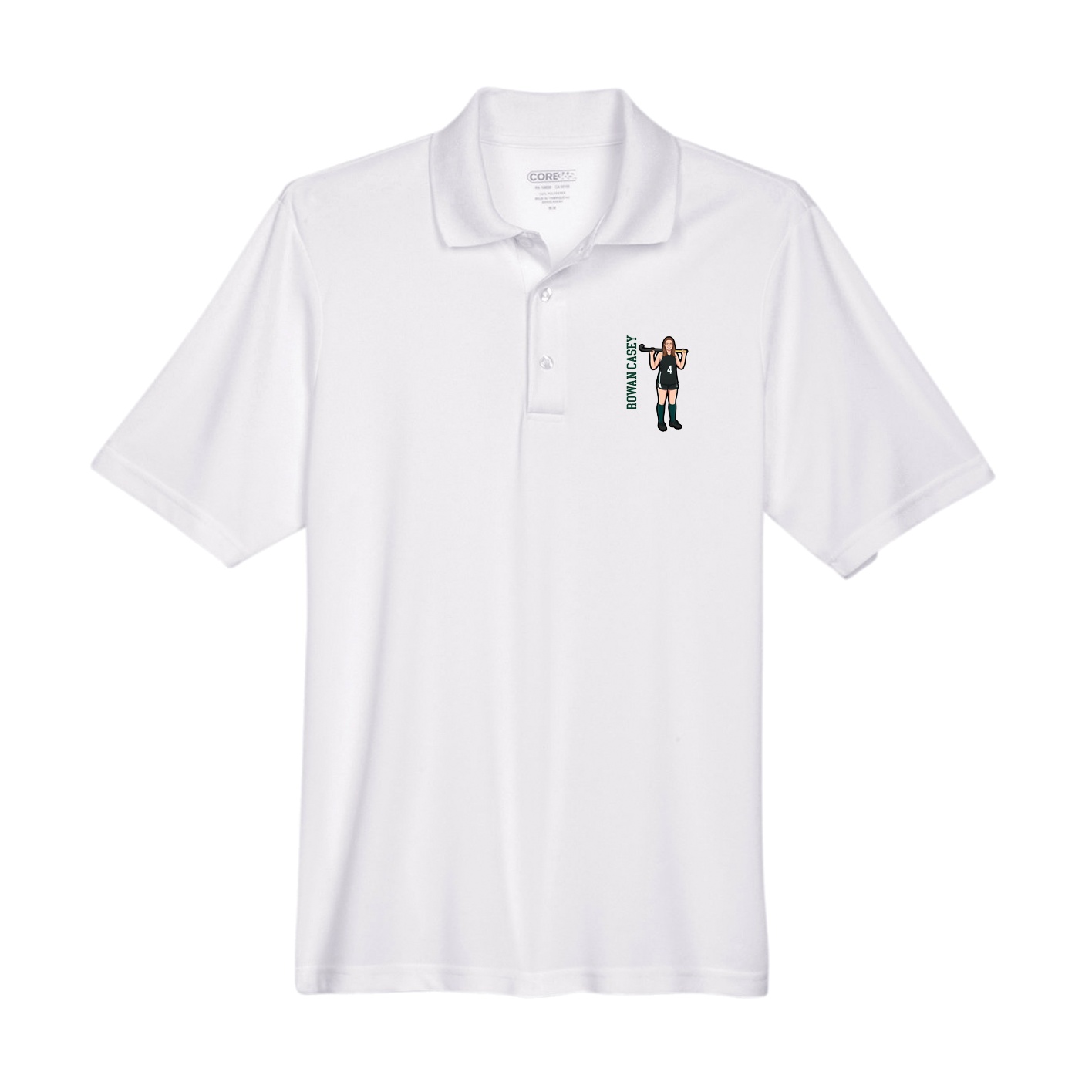 Performance Polo — Name Vertical in White
