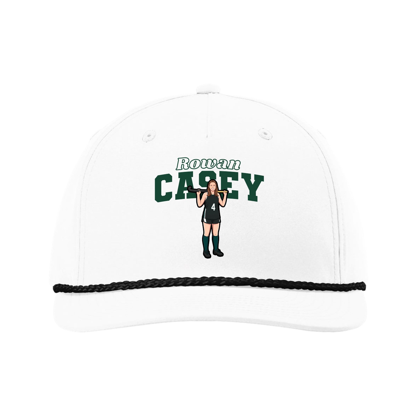 Five-Panel Classic Rope Cap — Name Arch in White
