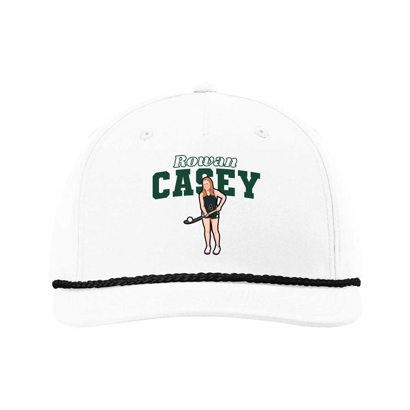 Five-Panel Classic Rope Cap — Name Arch in White