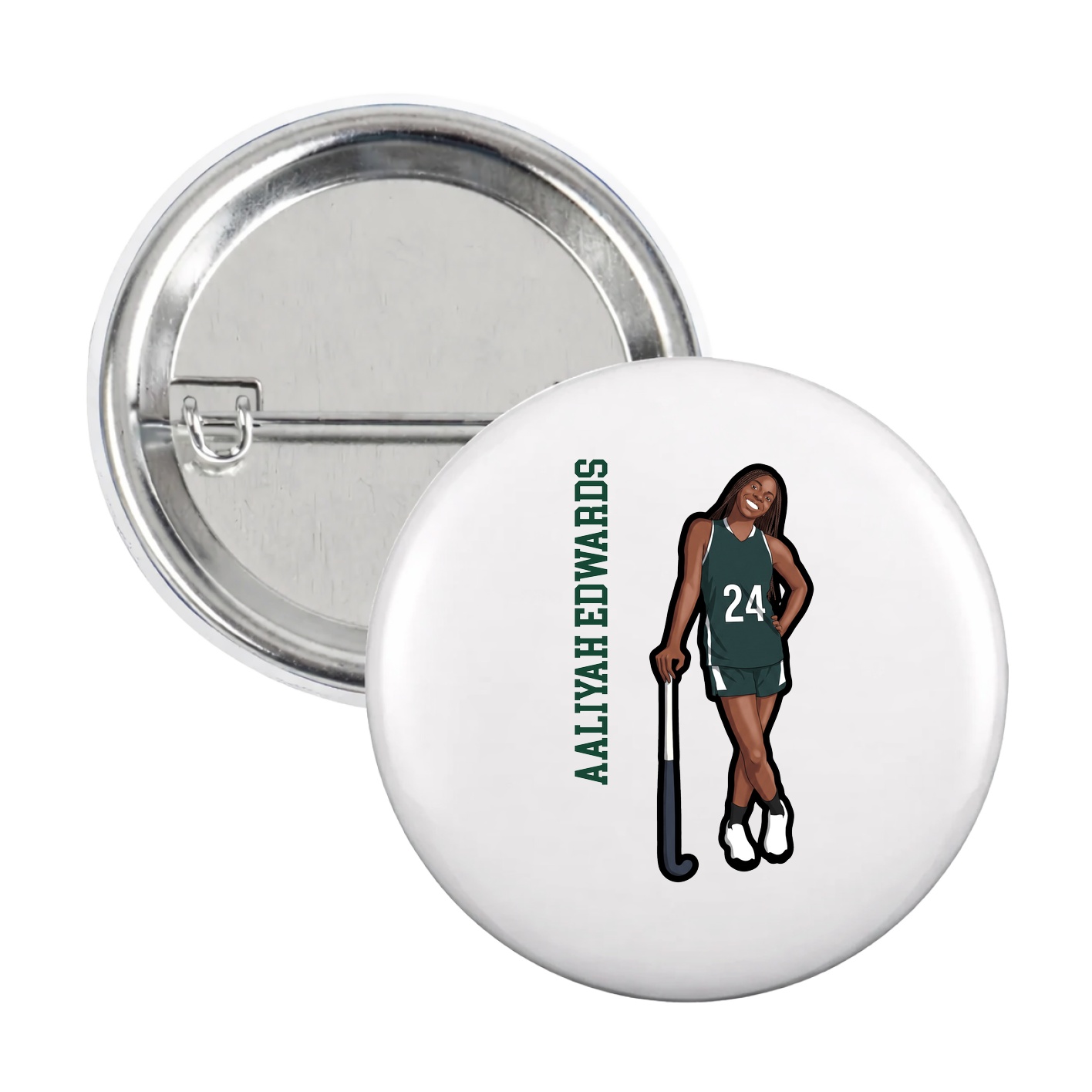 Game Day Button — Name Vertical in White
