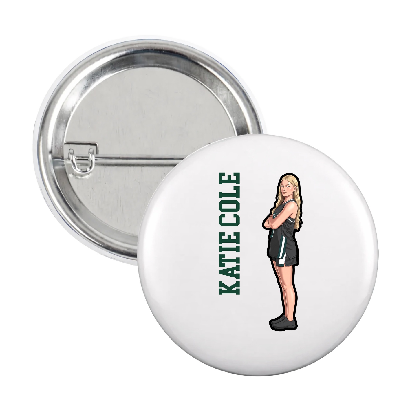 Game Day Button — Name Vertical in White