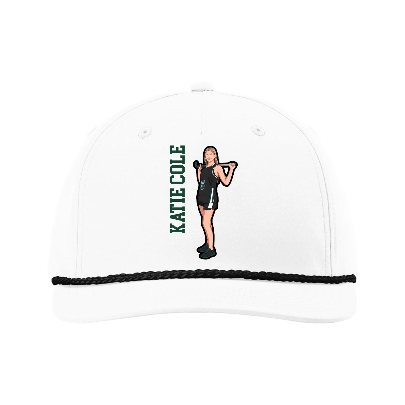 Five-Panel Classic Rope Cap — Name Vertical in White