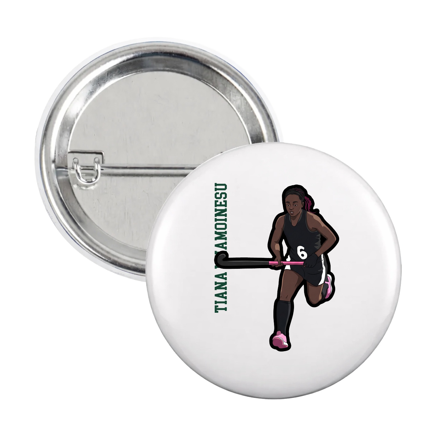 Game Day Button — Name Vertical in White