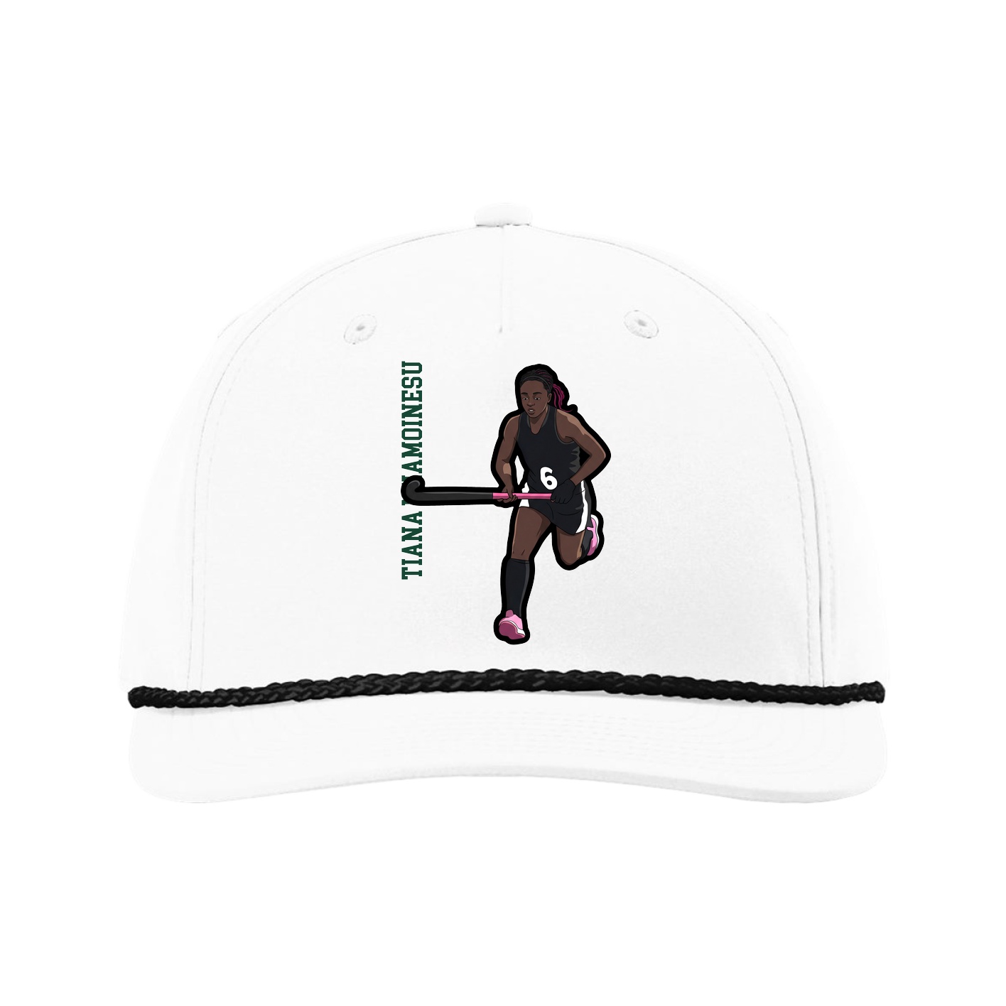 Five-Panel Classic Rope Cap — Name Vertical in White