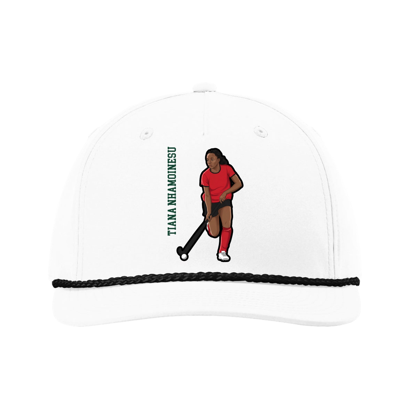 Five-Panel Classic Rope Cap — Name Vertical in White