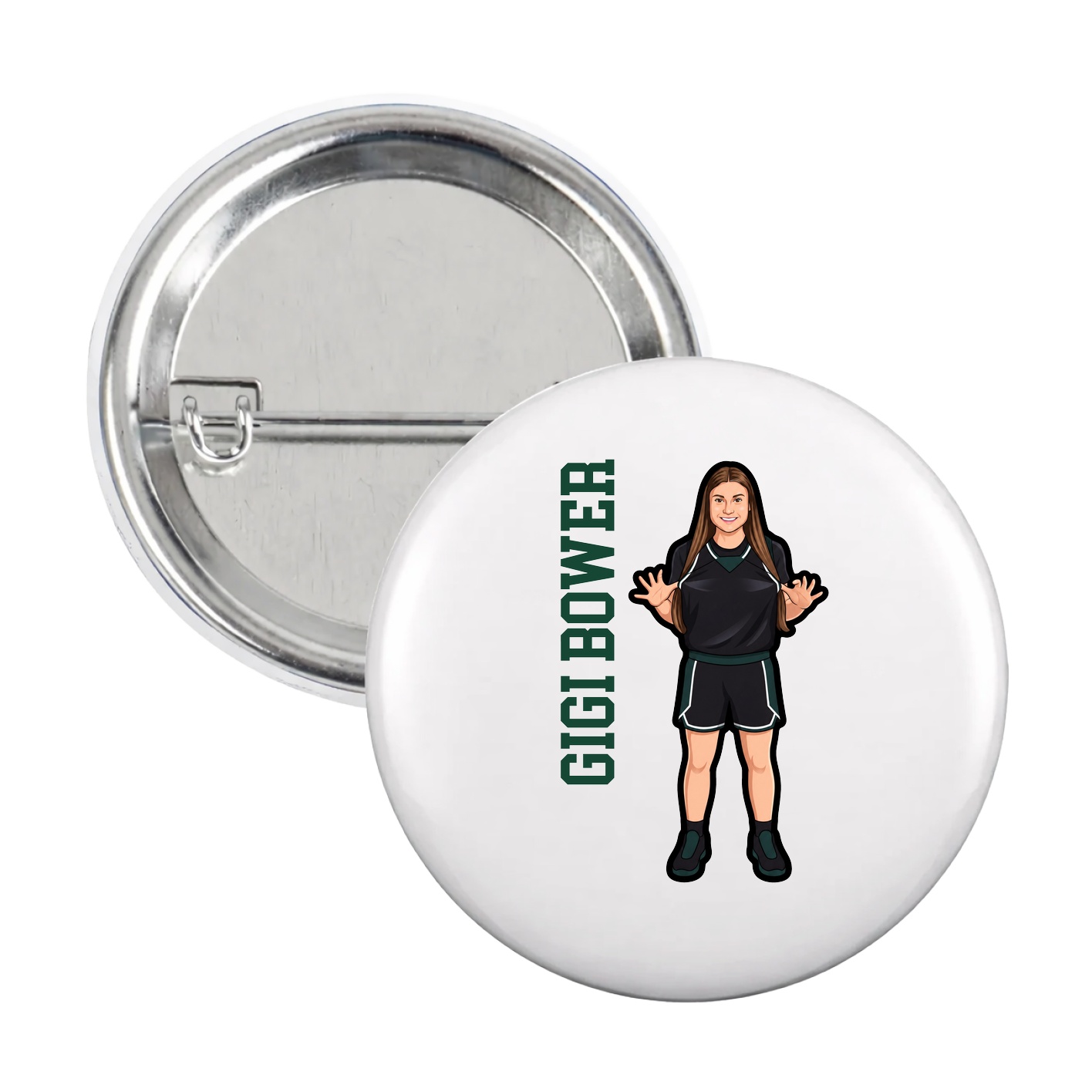 Game Day Button — Name Vertical in White