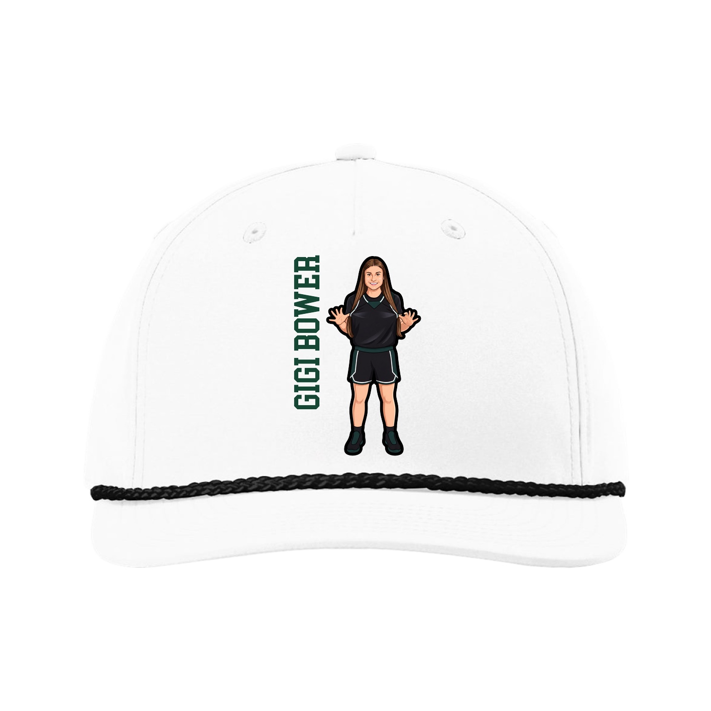 Five-Panel Classic Rope Cap — Name Vertical in White