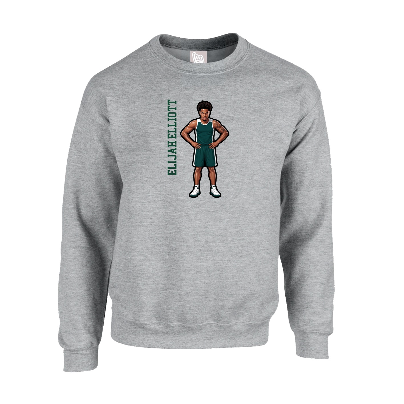 Fleece Crew — Name Vertical in Grey
