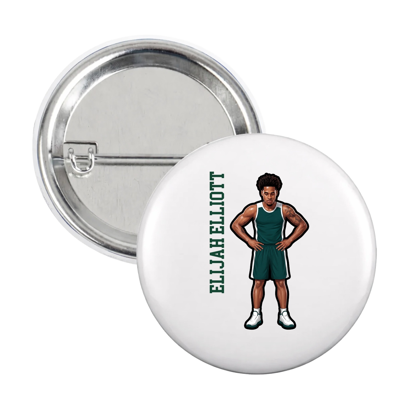 Game Day Button — Name Vertical in White
