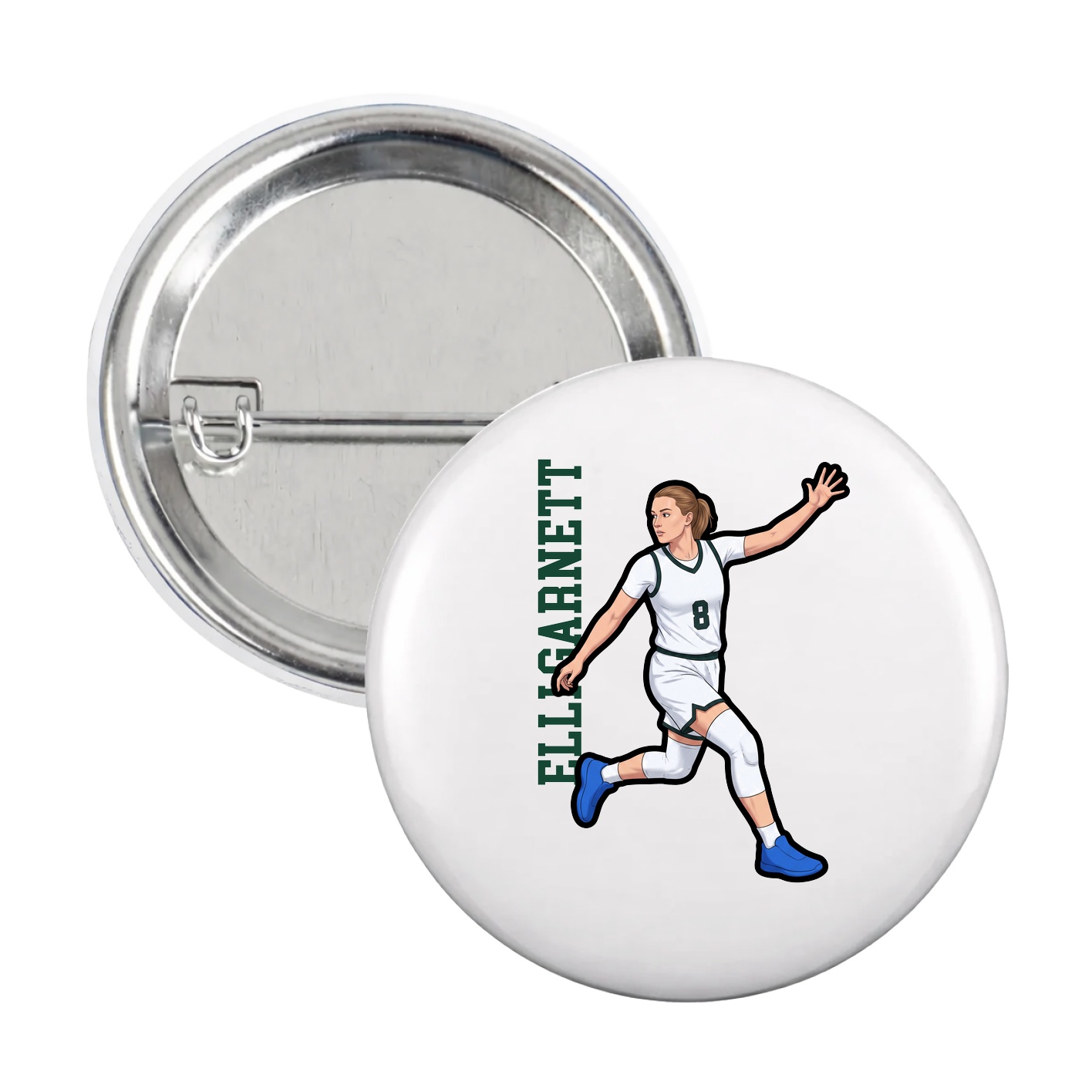 Game Day Button — Name Vertical in White