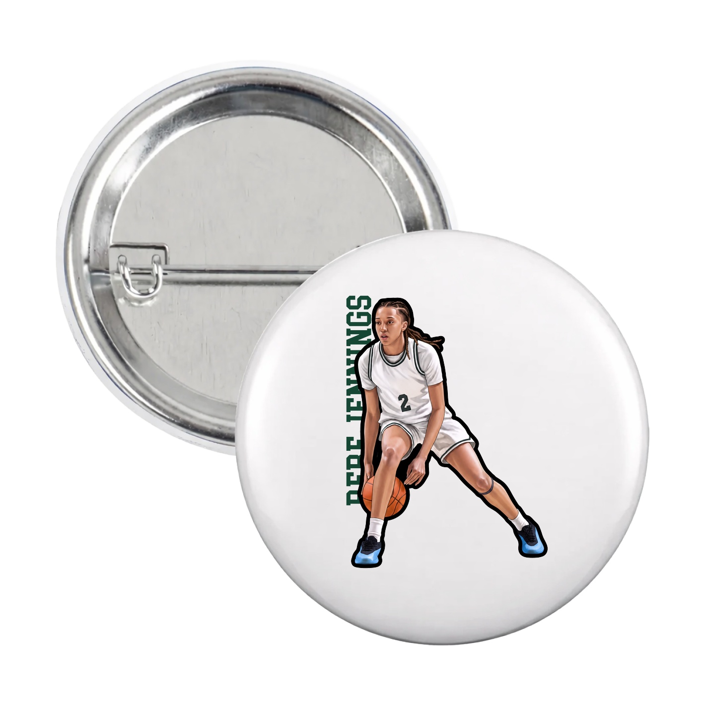 Game Day Button — Name Vertical in White