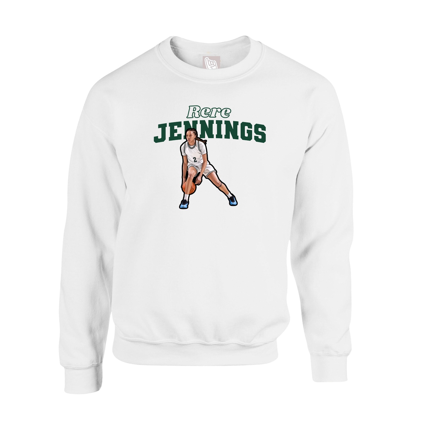 Fleece Crew — Name Arch in White