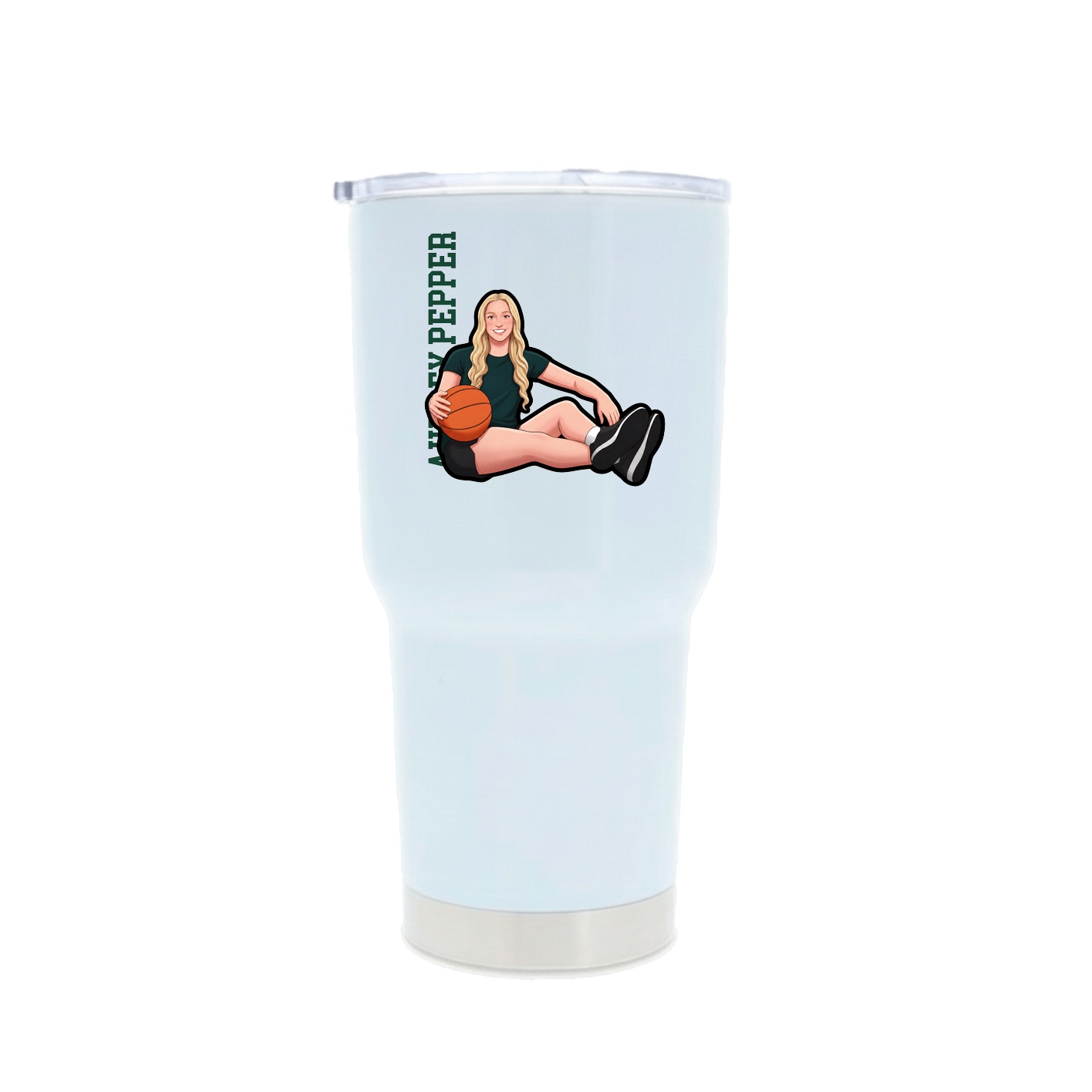 30oz Stainless Steel Tumbler — Name Vertical in White