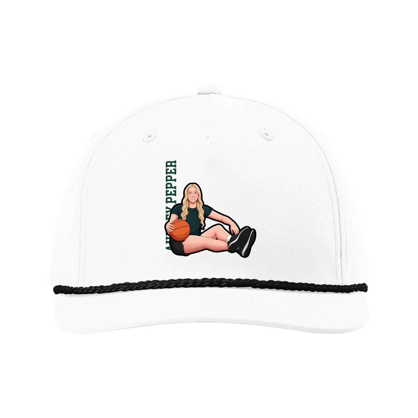 Five-Panel Classic Rope Cap — Name Vertical in White