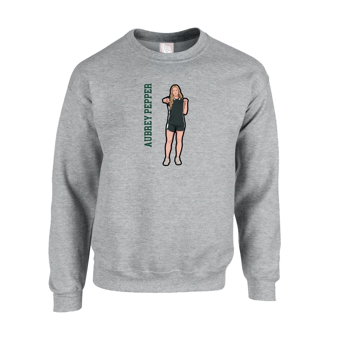 Fleece Crew — Name Vertical in Grey