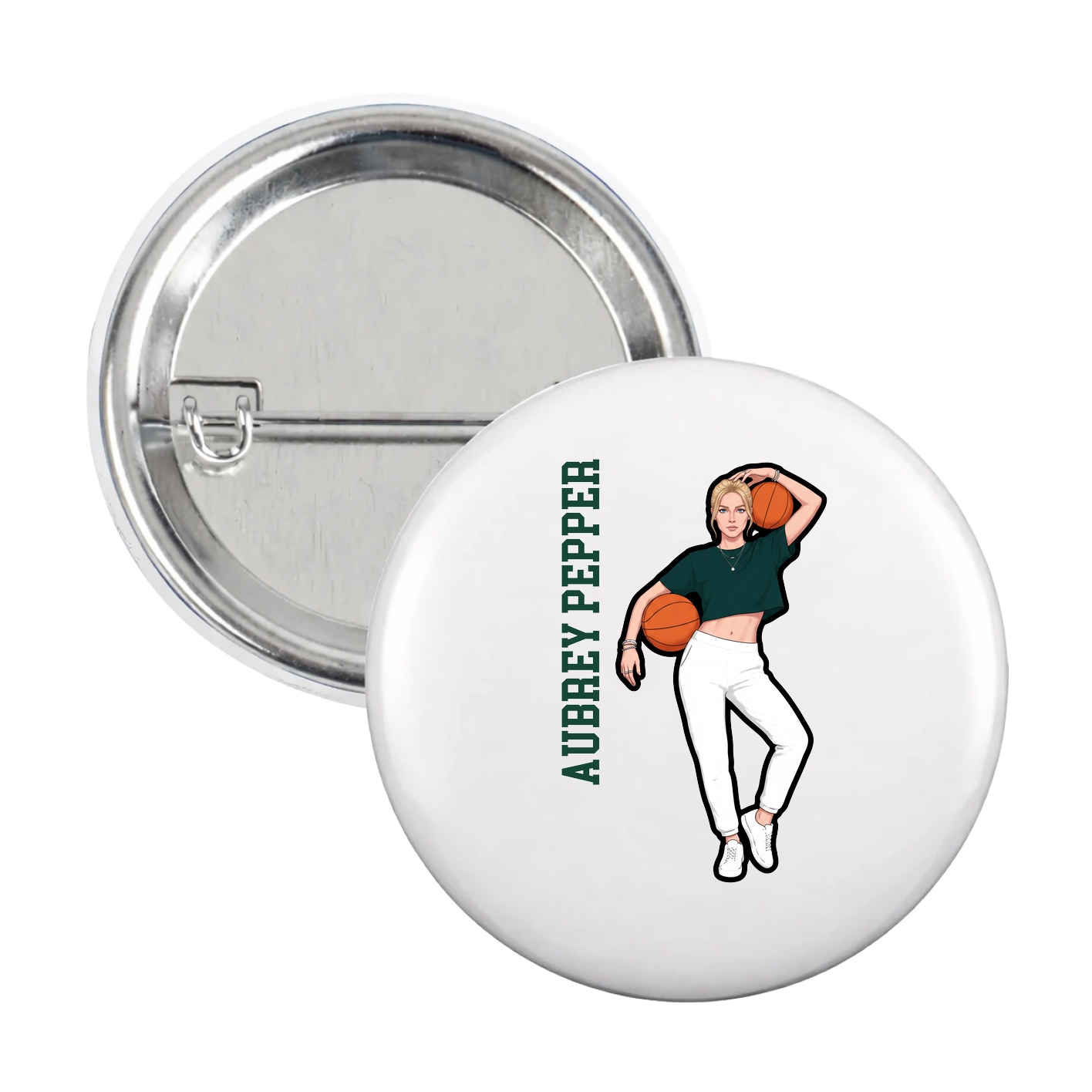 Game Day Button — Name Vertical in White