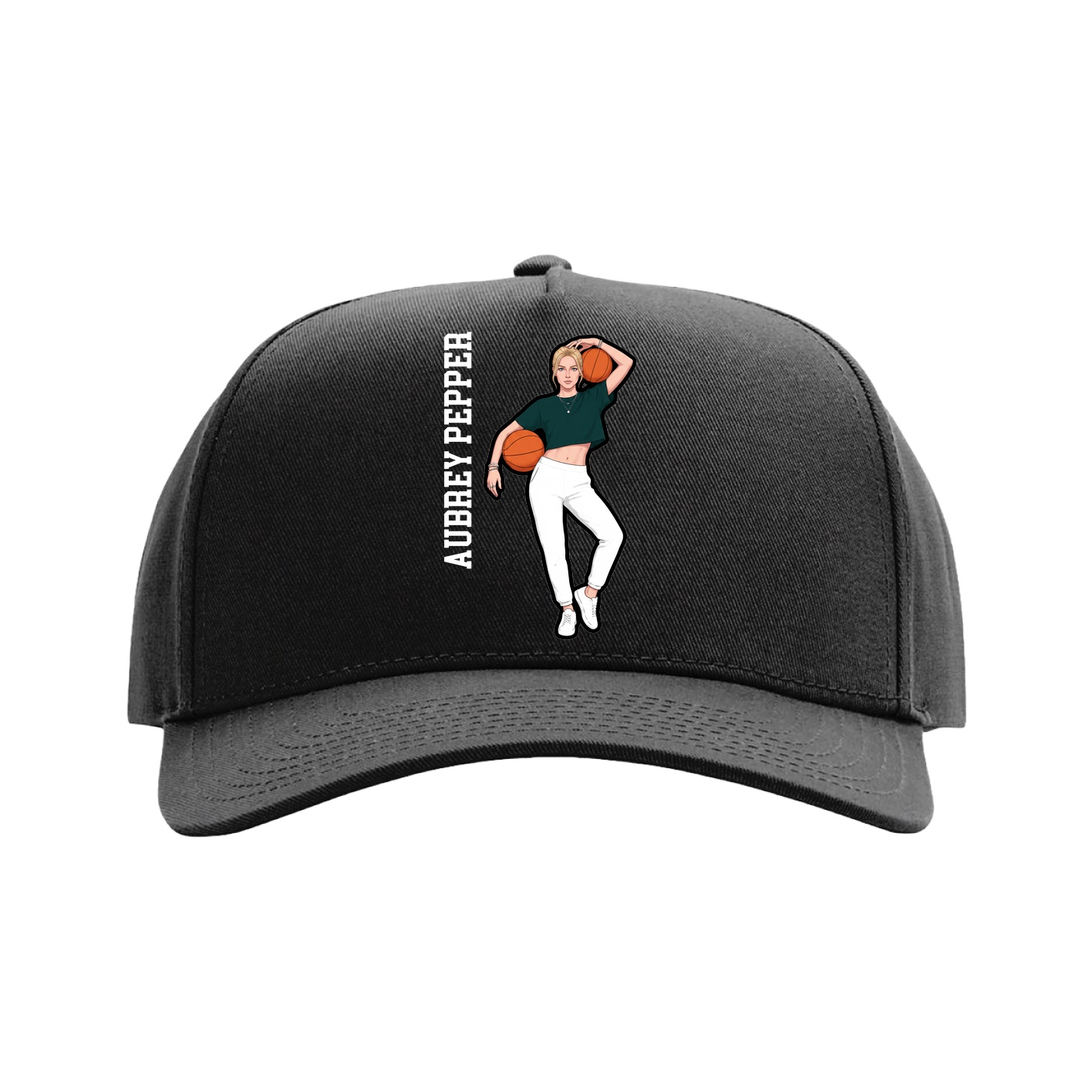 Full Fabric Five-Panel Champ Cap — Name Vertical in Black