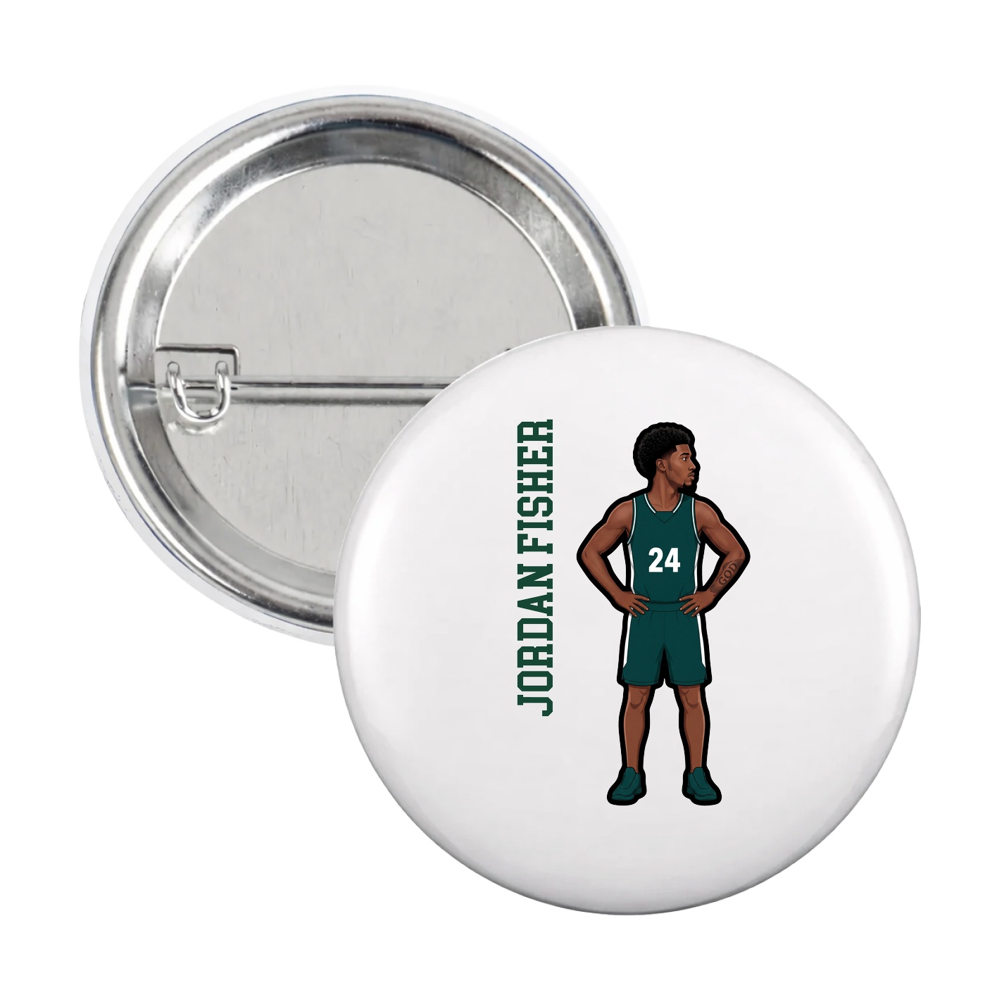 Game Day Button — Name Vertical in White