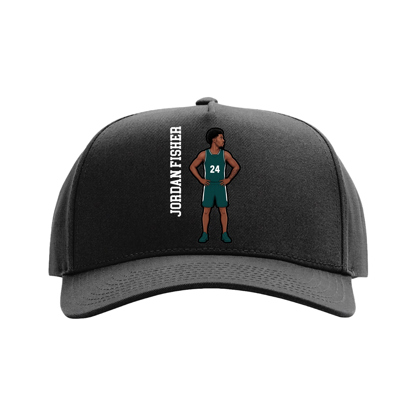 Full Fabric Five-Panel Champ Cap — Name Vertical in Black