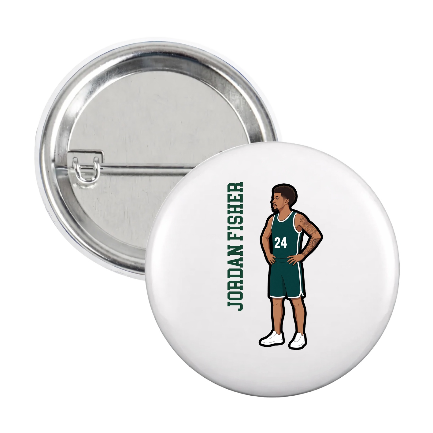 Game Day Button — Name Vertical in White