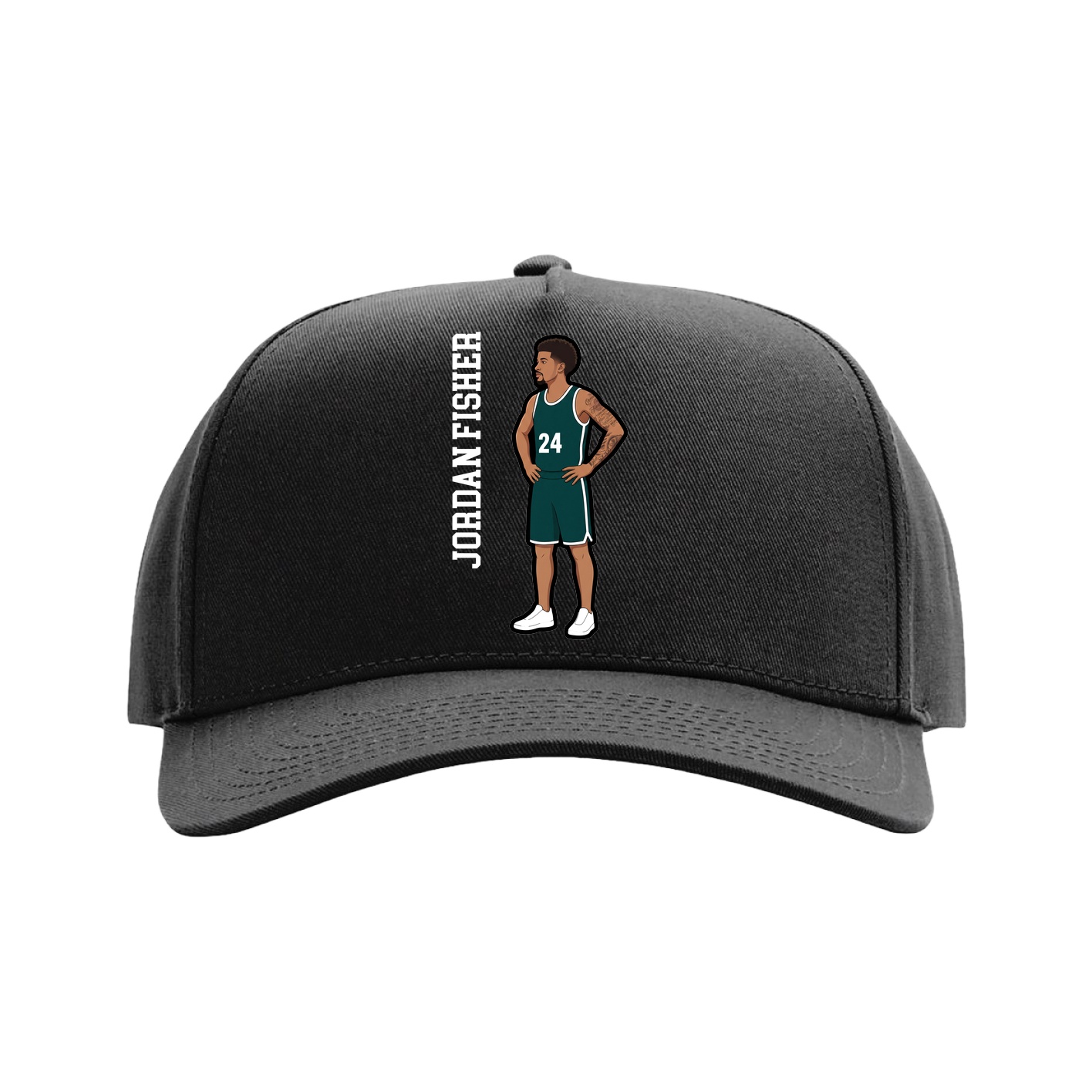 Full Fabric Five-Panel Champ Cap — Name Vertical in Black