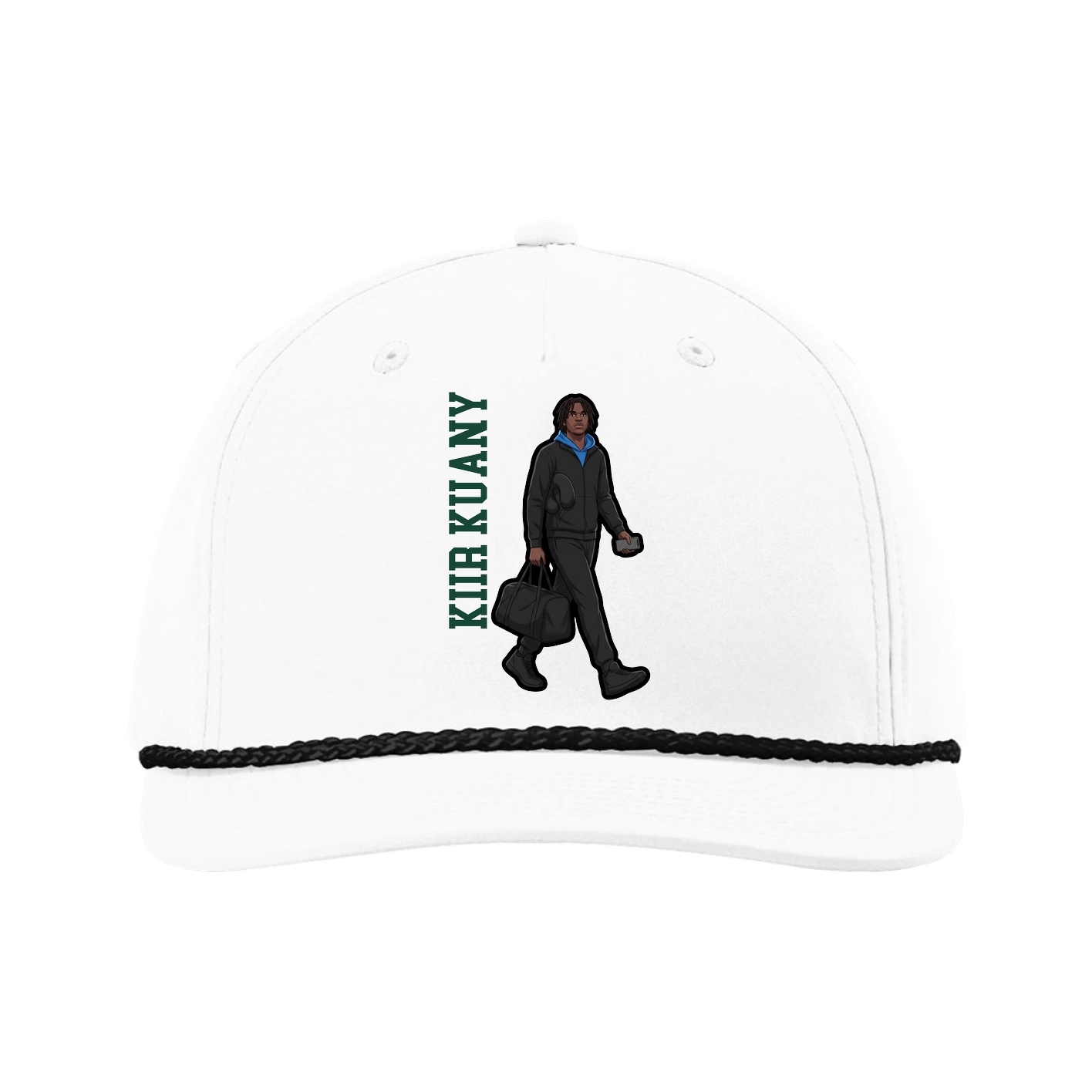 Five-Panel Classic Rope Cap — Name Vertical in White