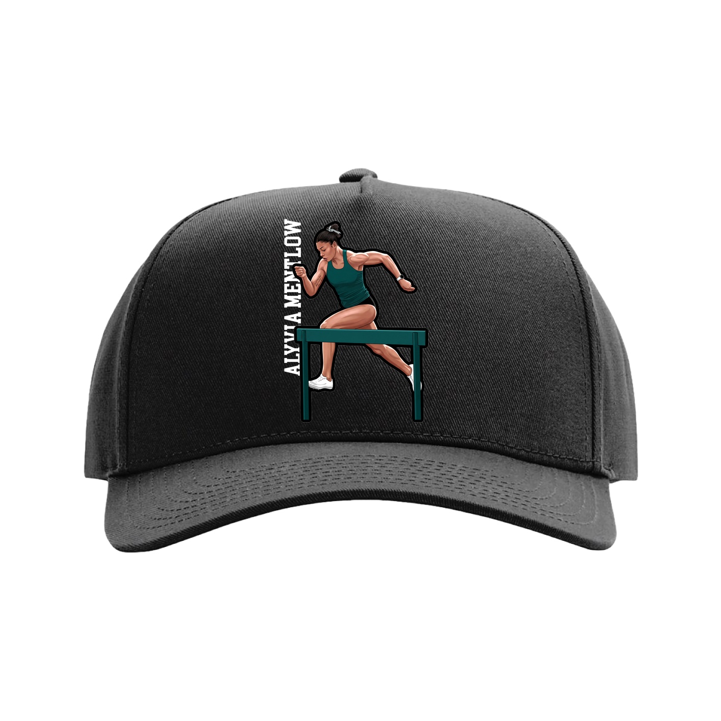 Full Fabric Five-Panel Champ Cap — Name Vertical in Black