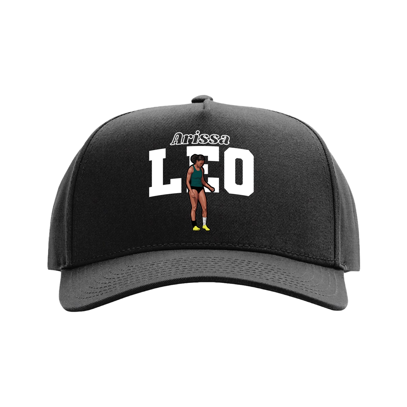 Full Fabric Five-Panel Champ Cap — Name Arch in Black