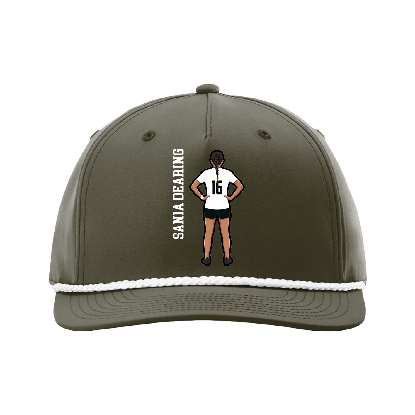 Five-Panel Classic Rope Cap — Name Vertical in Green