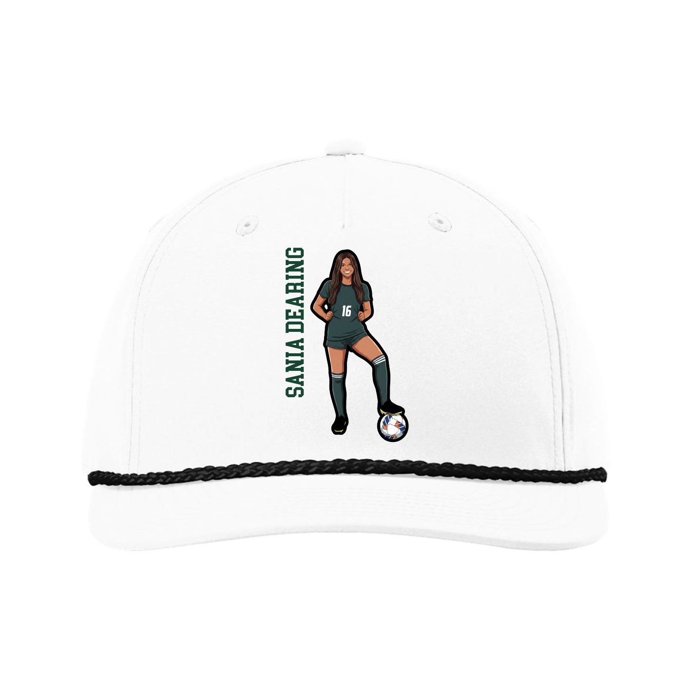 Five-Panel Classic Rope Cap — Name Vertical in White