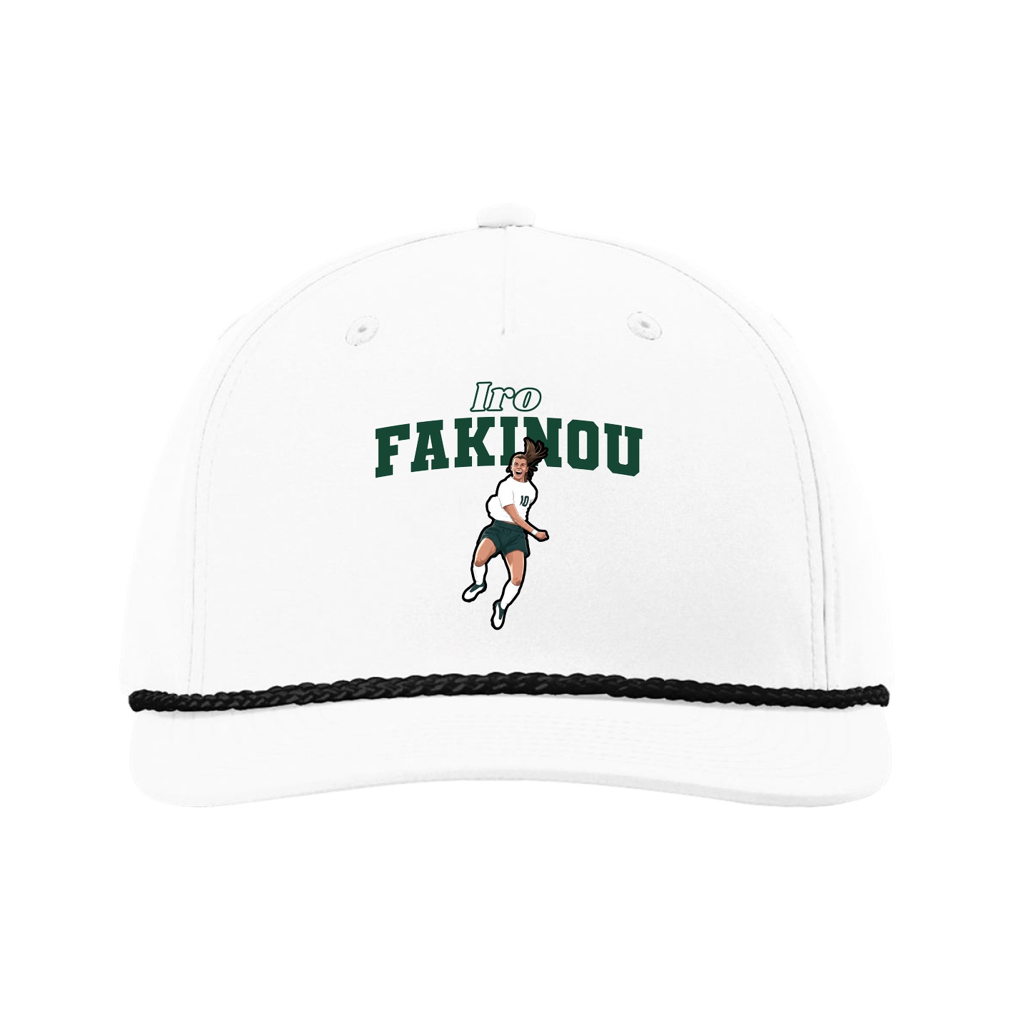 Five-Panel Classic Rope Cap — Name Arch in White