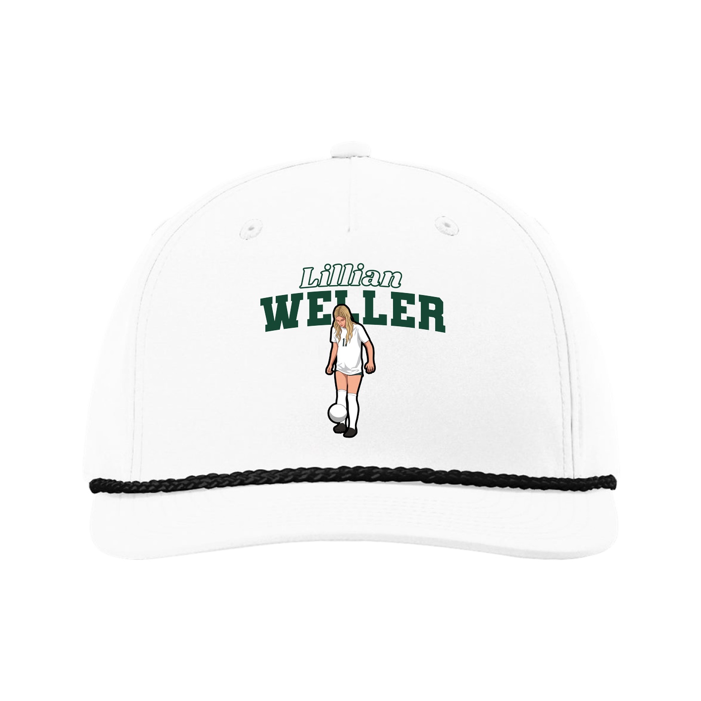 Five-Panel Classic Rope Cap — Name Arch in White
