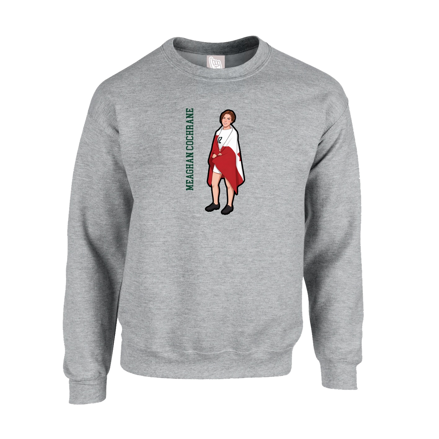 Fleece Crew — Name Vertical in Grey