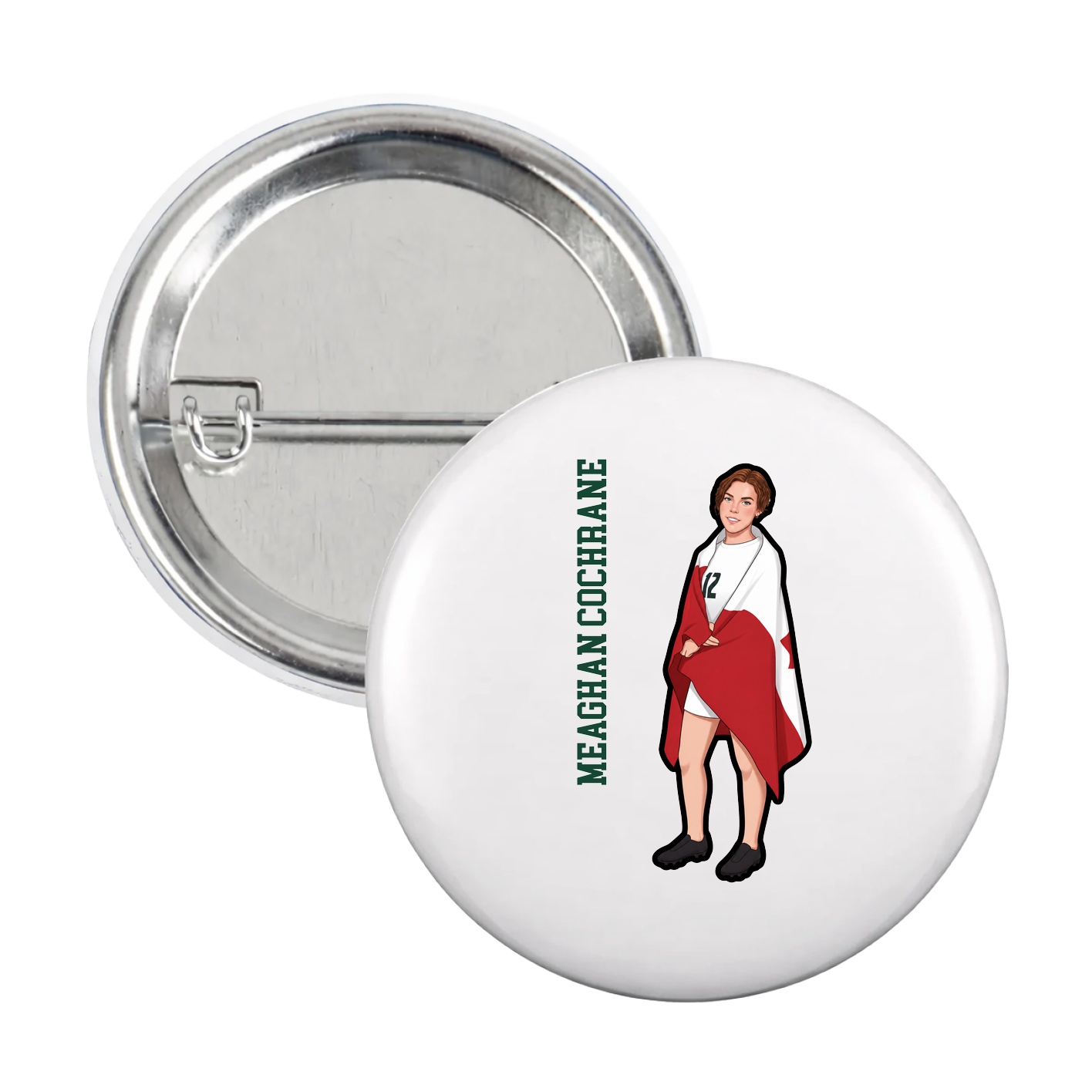 Game Day Button — Name Vertical in White