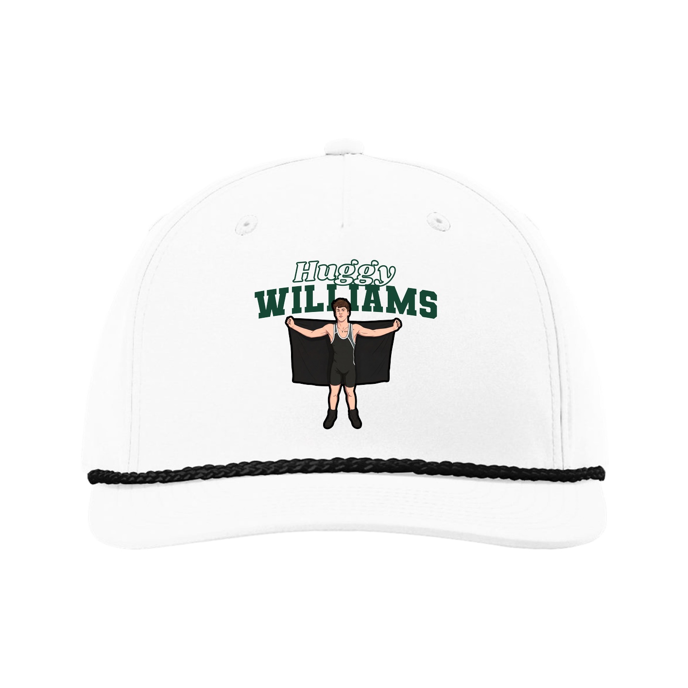 Five-Panel Classic Rope Cap — Name Arch in White
