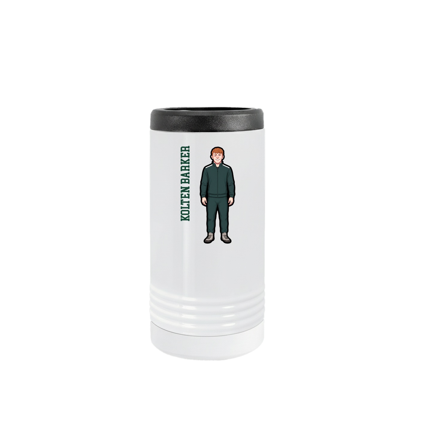 Slim Beverage Holder — Name Vertical in White