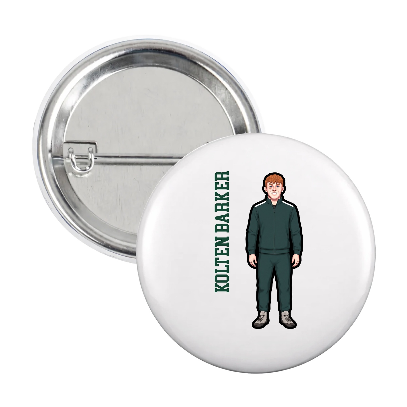 Game Day Button — Name Vertical in White
