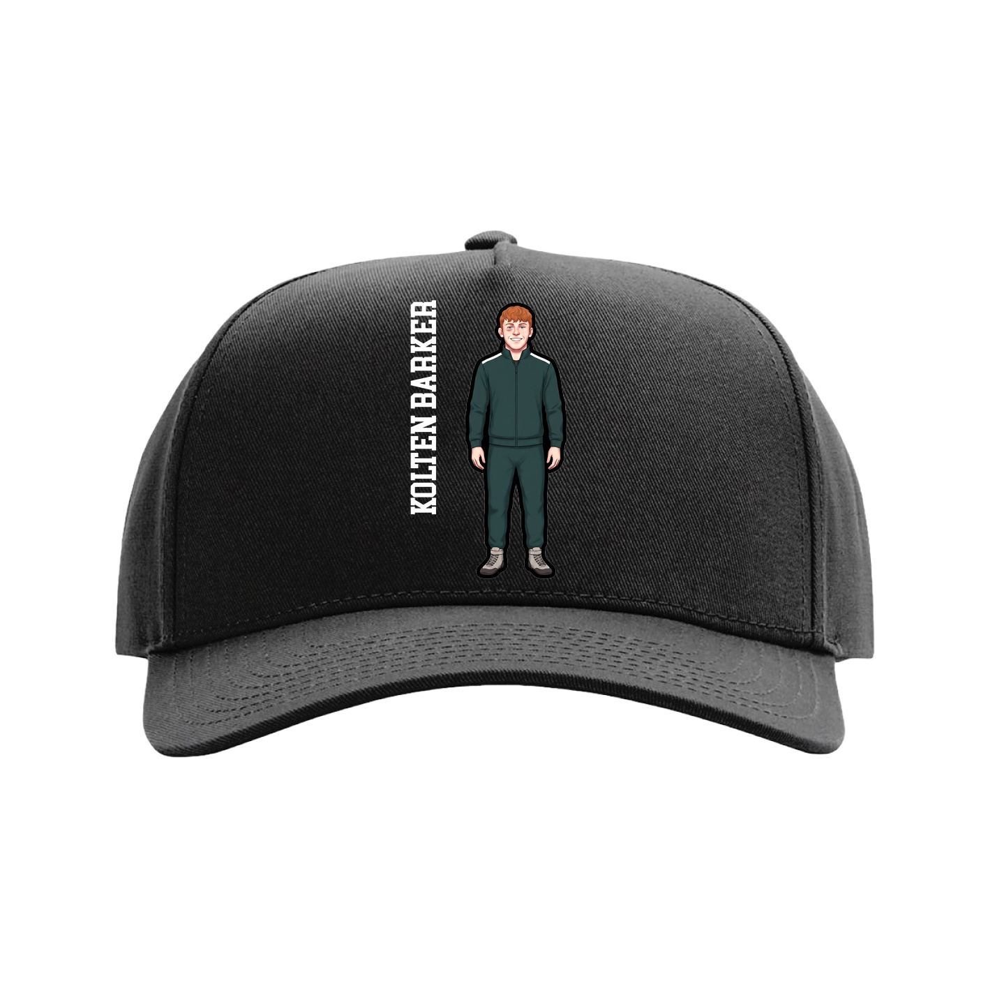Full Fabric Five-Panel Champ Cap — Name Vertical in Black