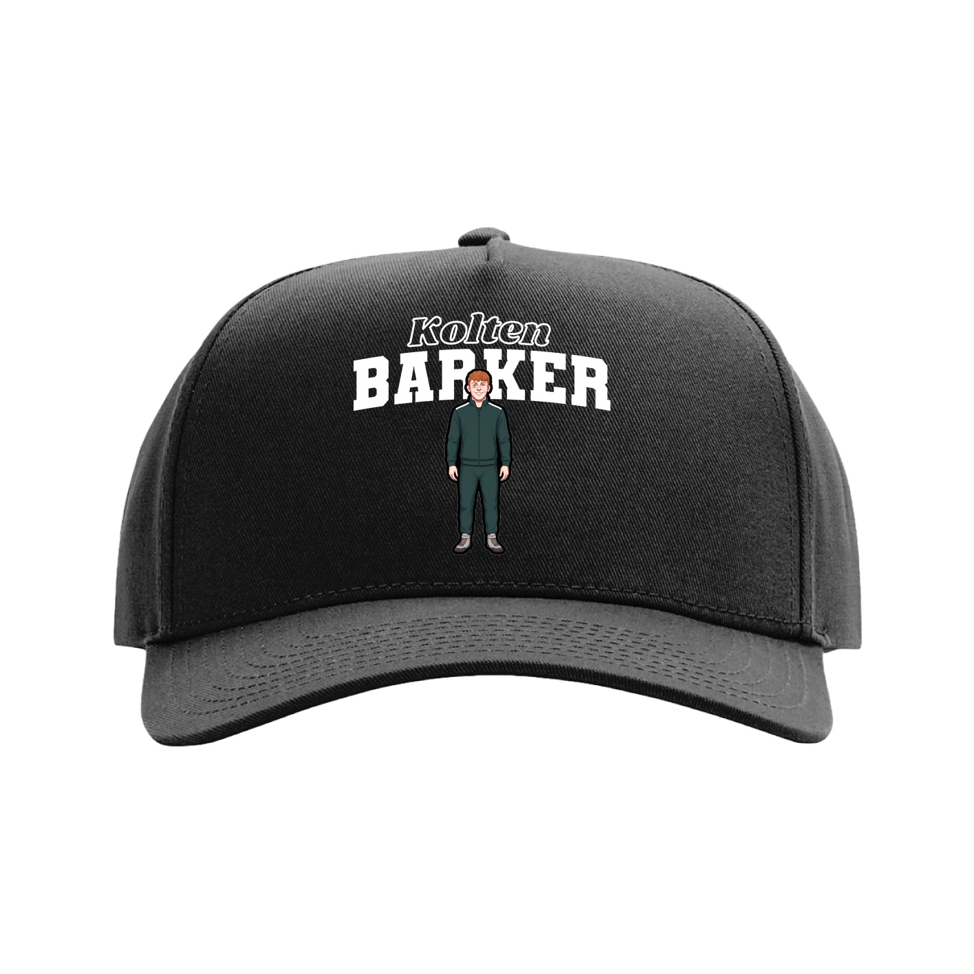 Full Fabric Five-Panel Champ Cap — Name Arch in Black