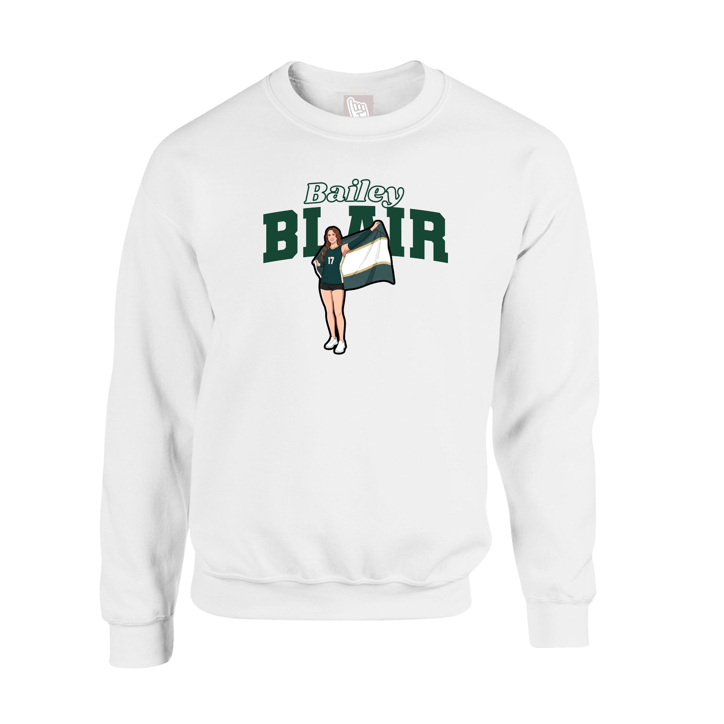 Fleece Crew — Name Arch in White