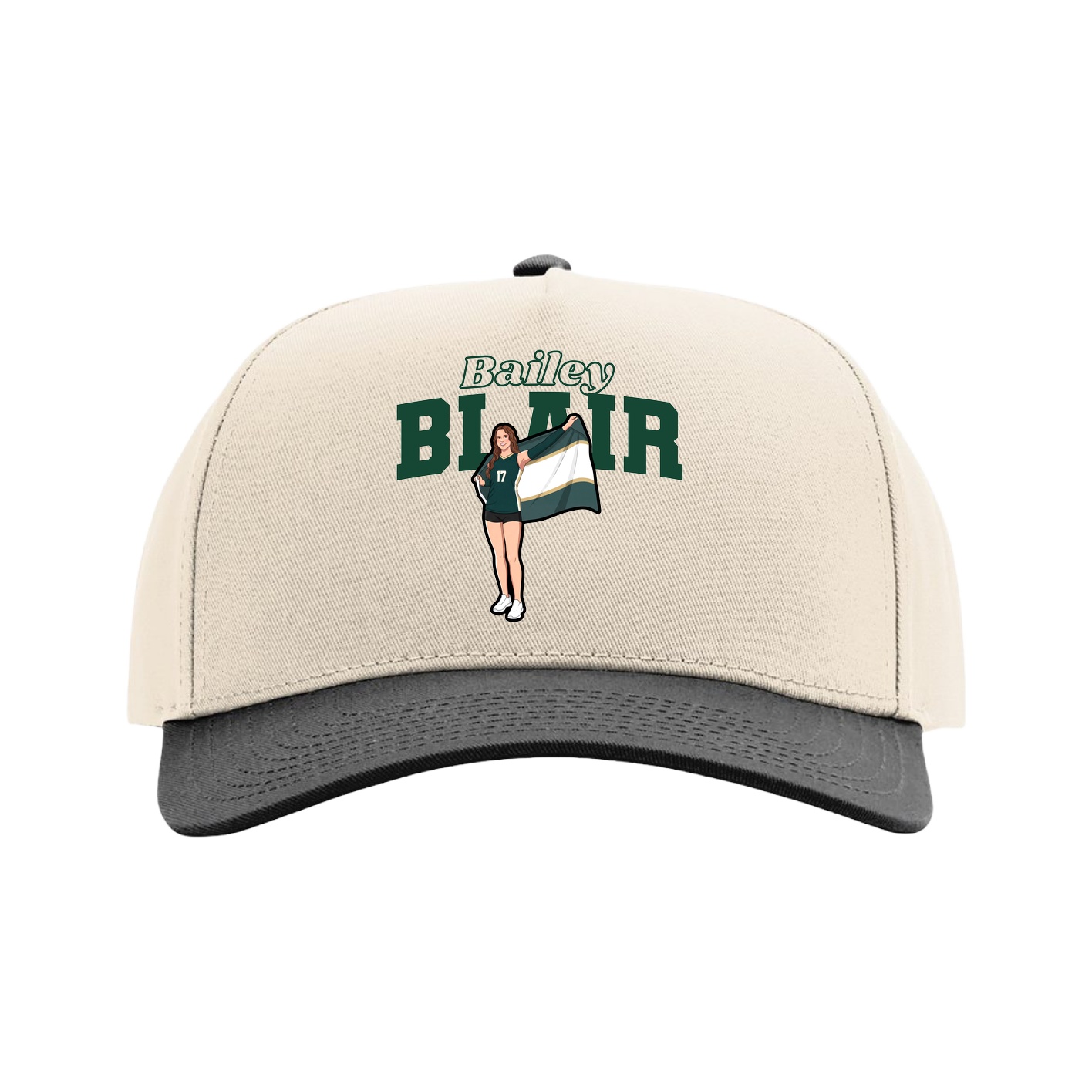 Full Fabric Five-Panel Champ Cap — Name Arch in Cream/Black