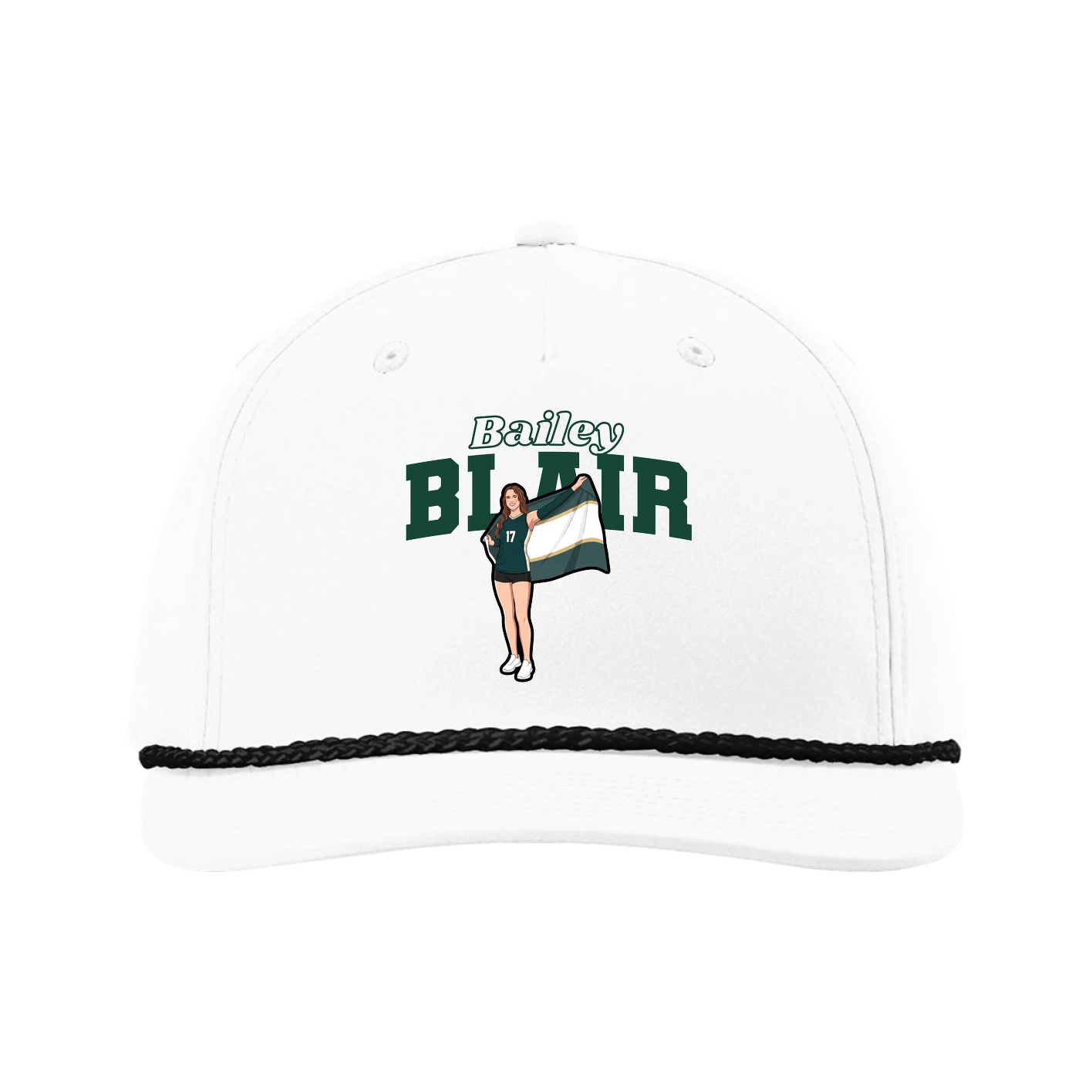 Five-Panel Classic Rope Cap — Name Arch in White
