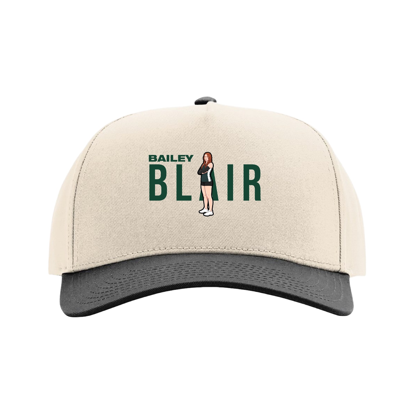 Full Fabric Five-Panel Champ Cap — Player Name in Cream/Black