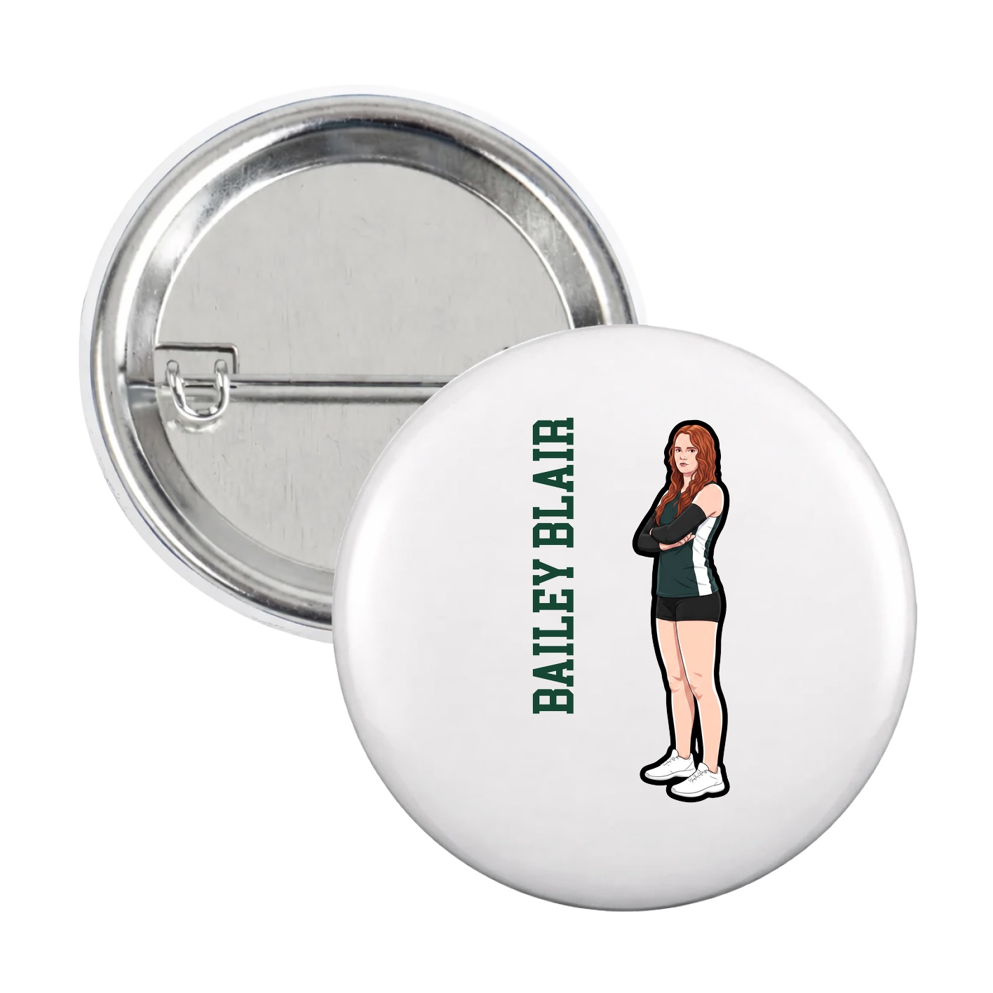 Game Day Button — Name Vertical in White